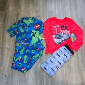 New Size 8 Boys Minecraft Pajamas Hot Wheels Pajama Lot PJ Bundle